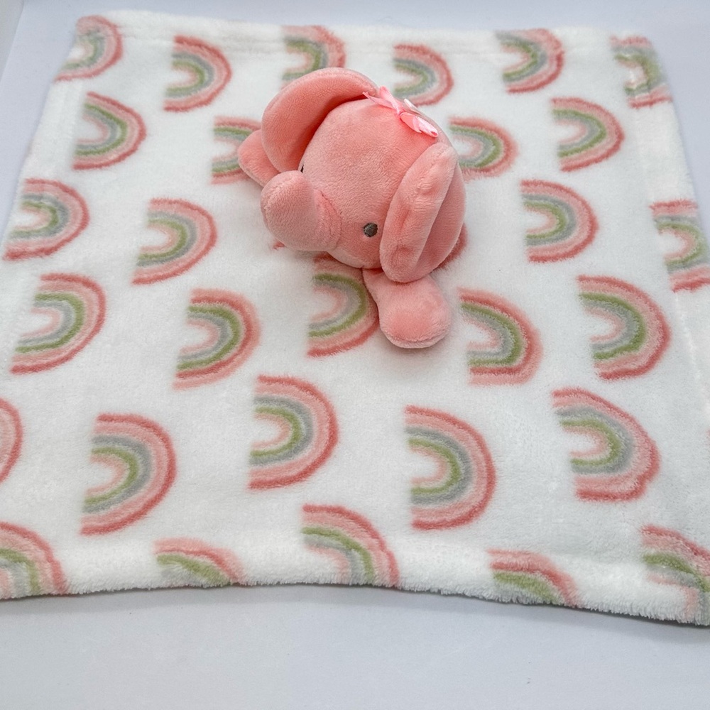 Baby Essentials Pink Elephant Plush White Lovey Security Blanket Rainbows 2023 - Picture 6 of 14